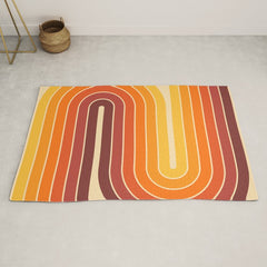 70s Retro Vintage Style Geometric Design 371 Autumn Rug