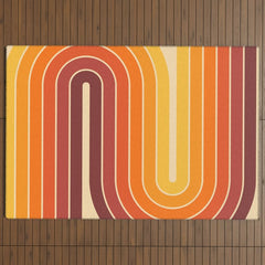 70s Retro Vintage Style Geometric Design 371 Autumn Outdoor Rug