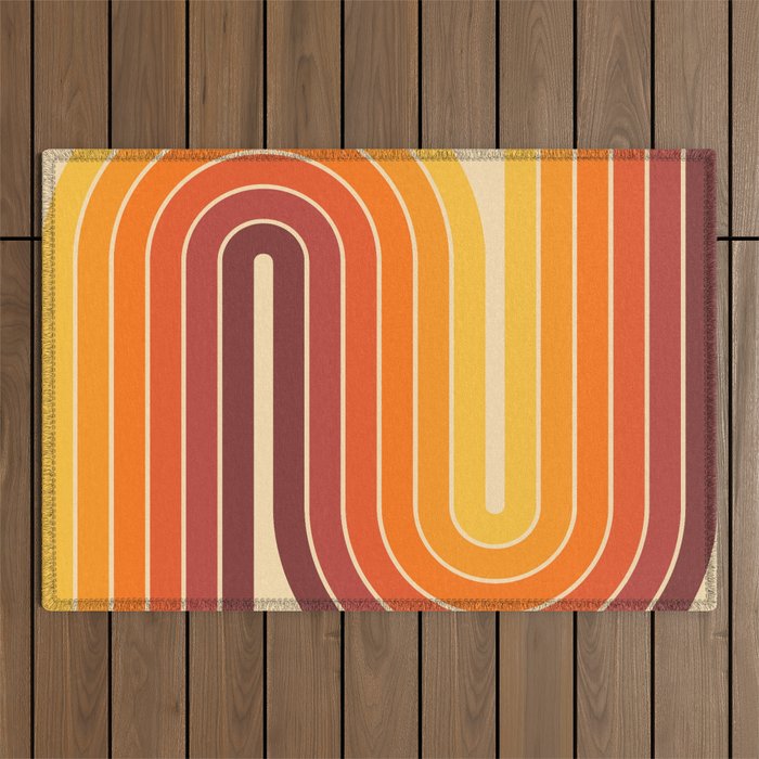 70s Retro Vintage Style Geometric Design 371 Autumn Outdoor Rug