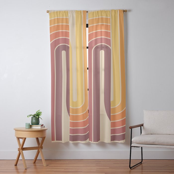 70s Retro Vintage Style Geometric Design 371 Autumn Window Curtain