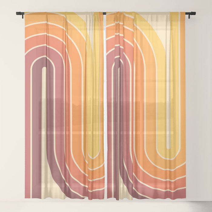 70s Retro Vintage Style Geometric Design 371 Autumn Window Curtain