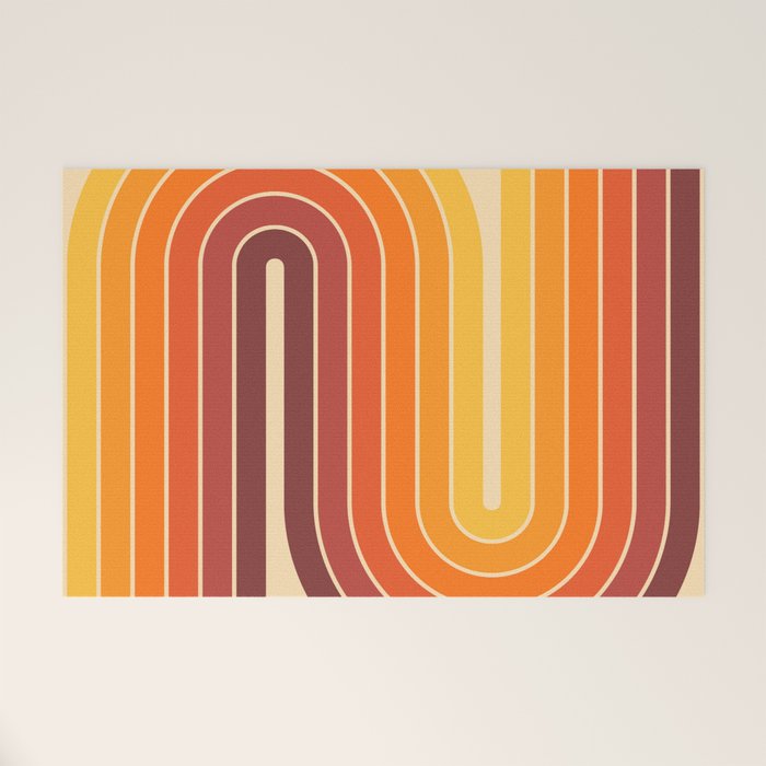 70s Retro Vintage Style Geometric Design 371 Autumn Welcome Mat
