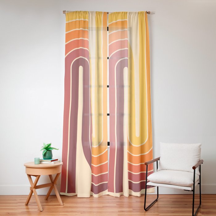 70s Retro Vintage Style Geometric Design 371 Autumn Window Curtain