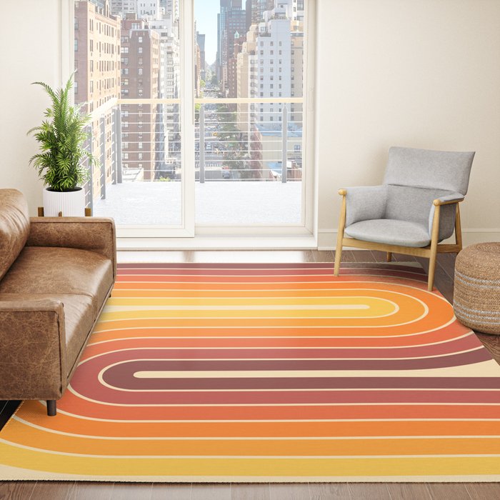 70s Retro Vintage Style Geometric Design 371 Autumn Rug