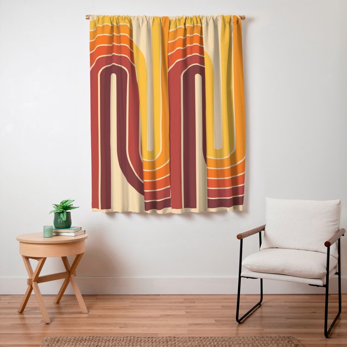 70s Retro Vintage Style Geometric Design 371 Autumn Window Curtain