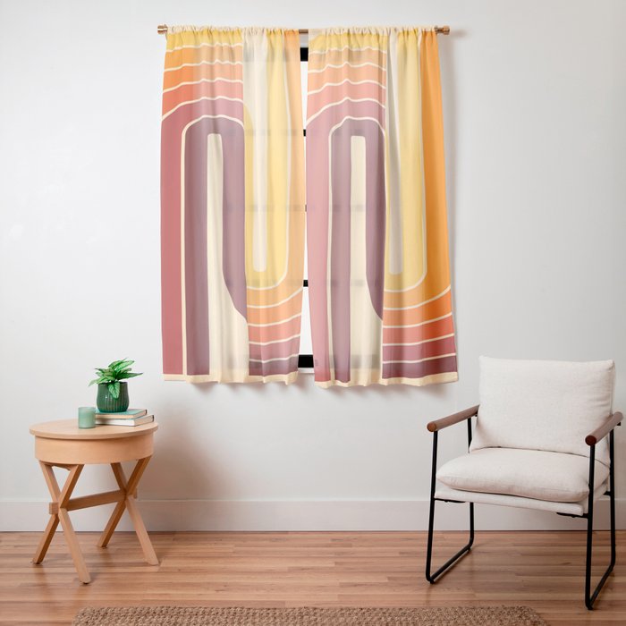 70s Retro Vintage Style Geometric Design 371 Autumn Window Curtain