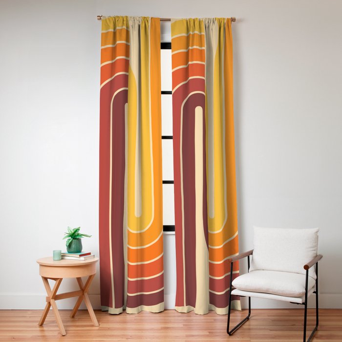 70s Retro Vintage Style Geometric Design 371 Autumn Window Curtain