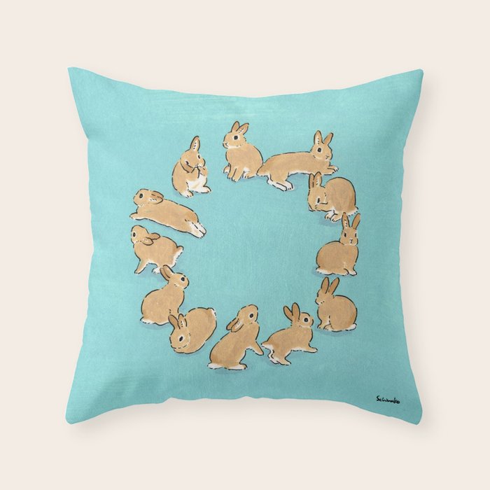 12 rabbits Throw Pillow