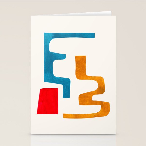 Falling Down' Paper Collage Fun Colorful Shapes Mid Century Minimal Abstract Art by Ejaaz Haniff Stationery Card