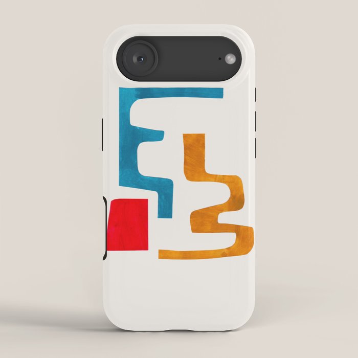 Falling Down' Paper Collage Fun Colorful Shapes Mid Century Minimal Abstract Art by Ejaaz Haniff iPhone Case