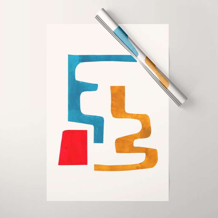 Falling Down' Paper Collage Fun Colorful Shapes Mid Century Minimal Abstract Art by Ejaaz Haniff Wrapping Paper