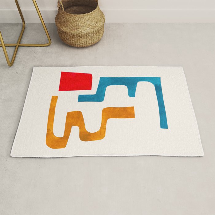 Falling Down' Paper Collage Fun Colorful Shapes Mid Century Minimal Abstract Art by Ejaaz Haniff Rug