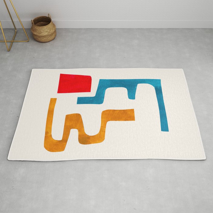 Falling Down' Paper Collage Fun Colorful Shapes Mid Century Minimal Abstract Art by Ejaaz Haniff Rug