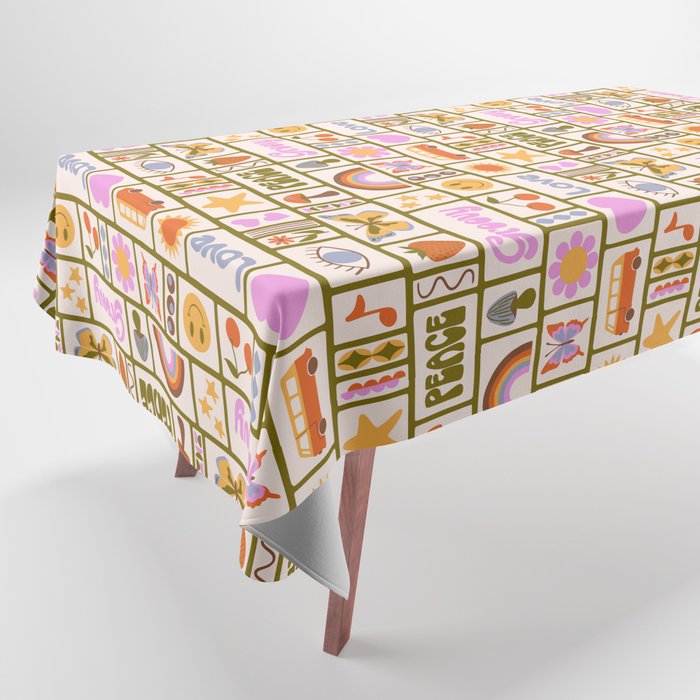 1970s Retro Pop Culture Icons Tablecloth