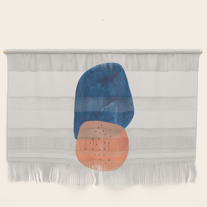 Twins' Minimalist Modern Mid Century Colorful Navy Blue Tan Shapes by Ejaaz Haniff Wall Hanging