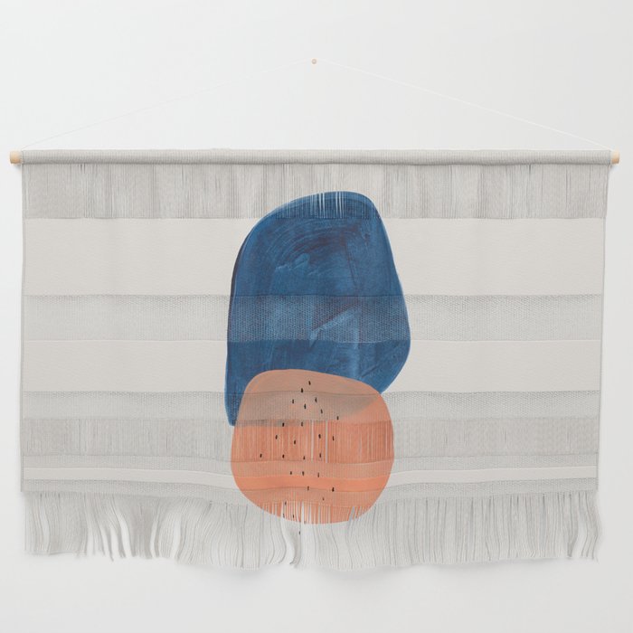 Twins' Minimalist Modern Mid Century Colorful Navy Blue Tan Shapes by Ejaaz Haniff Wall Hanging