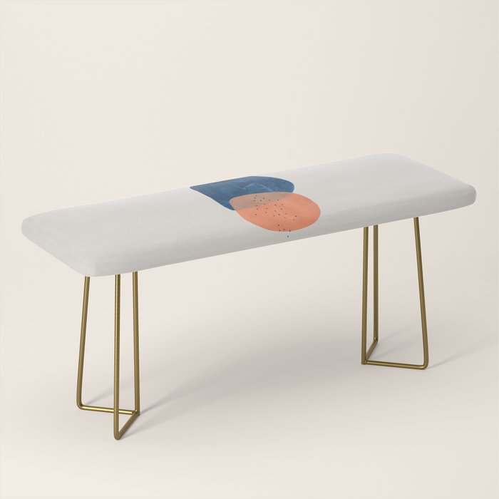 Twins' Minimalist Modern Mid Century Colorful Navy Blue Tan Shapes by Ejaaz Haniff Bench