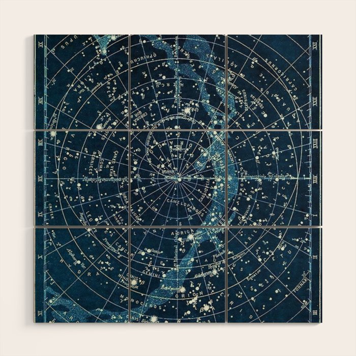 1900 Star Constellation Map - Chart Vintage Poster Wood Wall Art