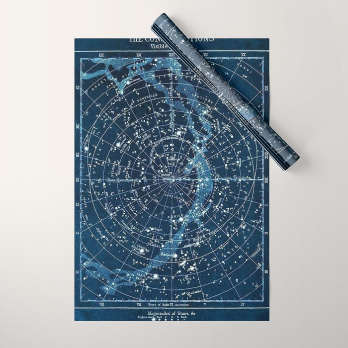 1900 Star Constellation Map - Chart Vintage Poster Wrapping Paper