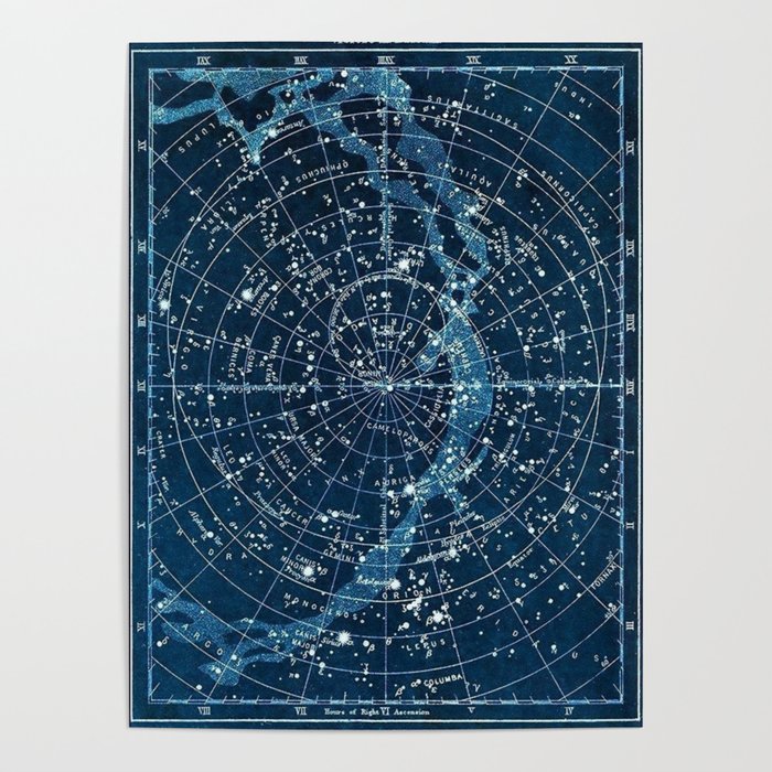 1900 Star Constellation Map - Chart Vintage Poster Poster