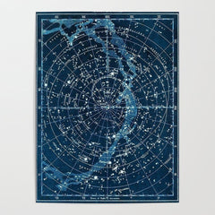 1900 Star Constellation Map - Chart Vintage Poster Poster