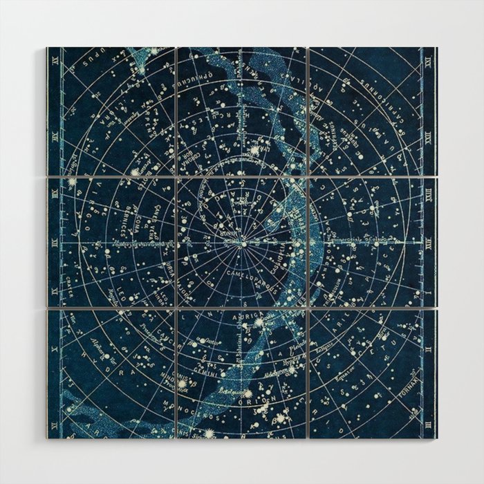 1900 Star Constellation Map - Chart Vintage Poster Wood Wall Art