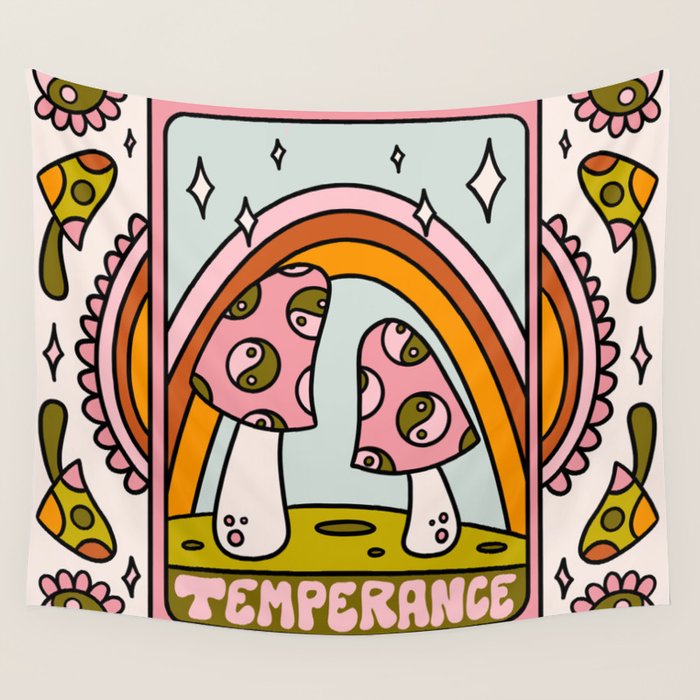 14. Temperance Tarot Mushroom Wall Tapestry