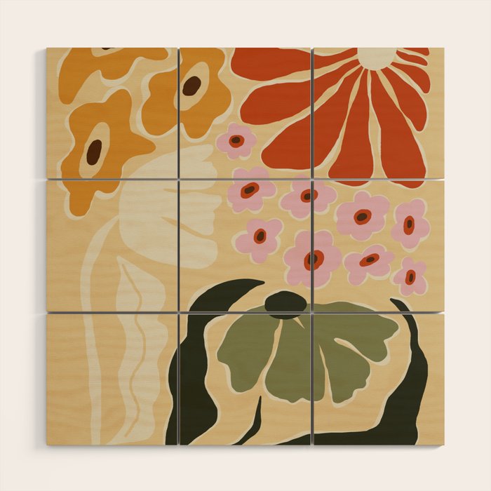 70s tropical fun flower Wood Wall Art