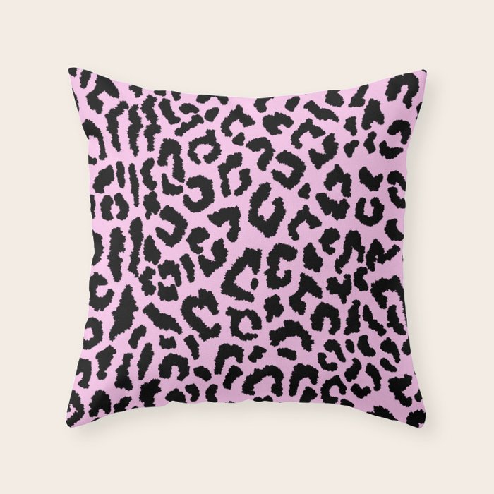 2000s leopard-black on palest pink Throw Pillow