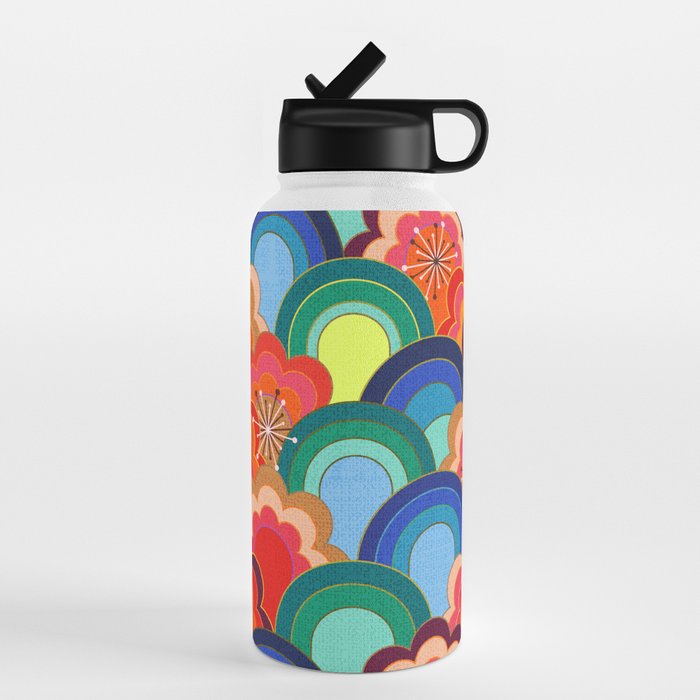 70s rainbow flowers sunset colors Water Bottle