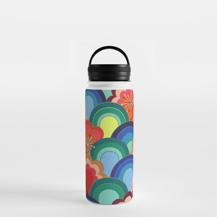 70s rainbow flowers sunset colors Water Bottle