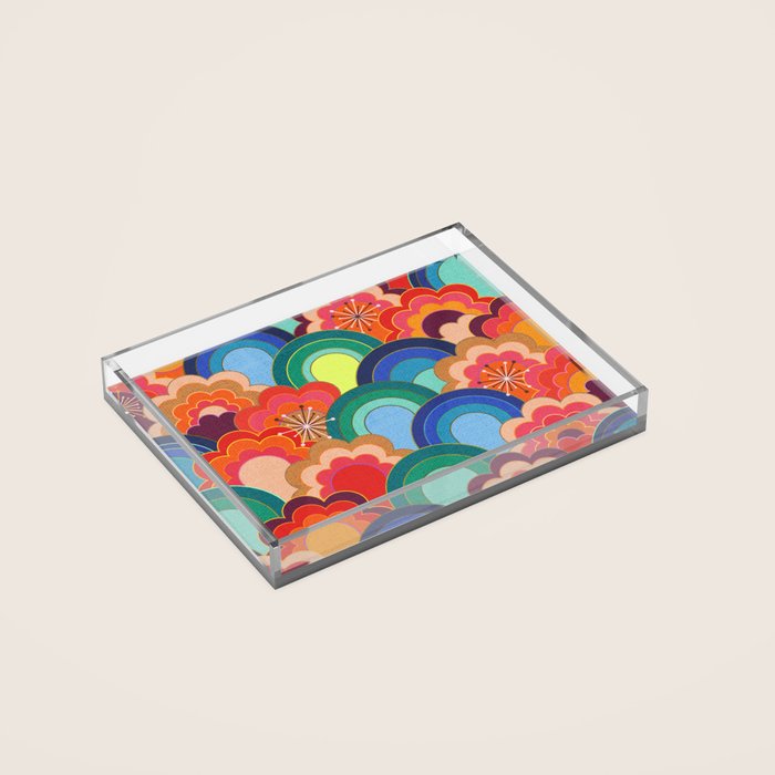 70s rainbow flowers sunset colors Acrylic Tray