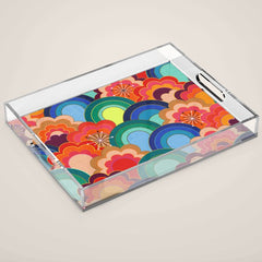 70s rainbow flowers sunset colors Acrylic Tray