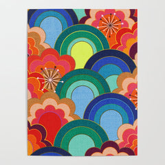 70s rainbow flowers sunset colors Poster
