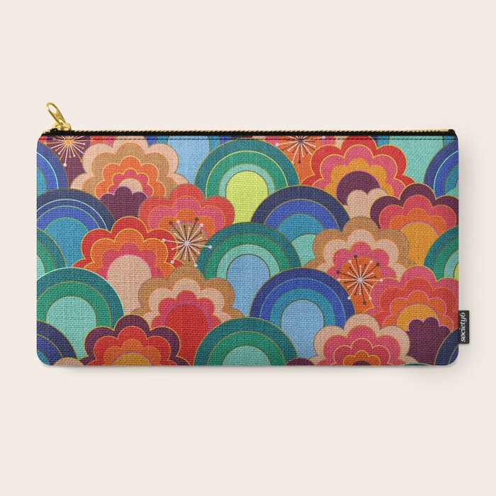 70s rainbow flowers sunset colors Carry All Pouch