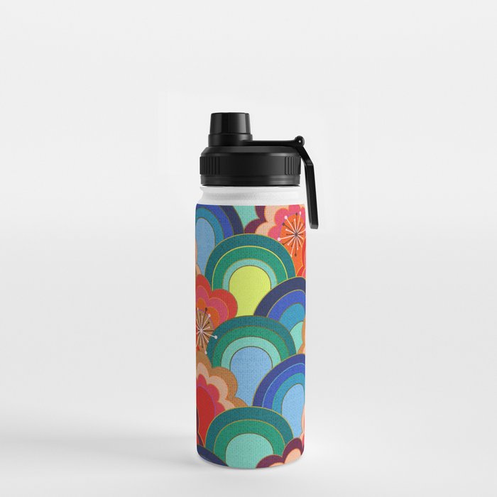 70s rainbow flowers sunset colors Water Bottle