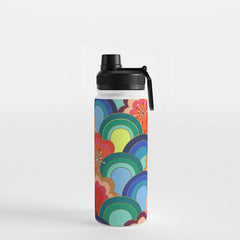 70s rainbow flowers sunset colors Water Bottle
