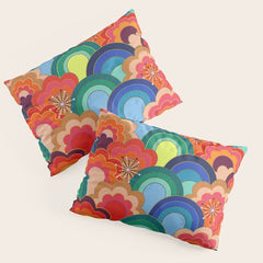 70s rainbow flowers sunset colors Pillow Sham