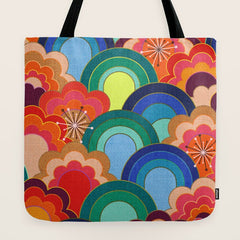 70s rainbow flowers sunset colors Tote Bag