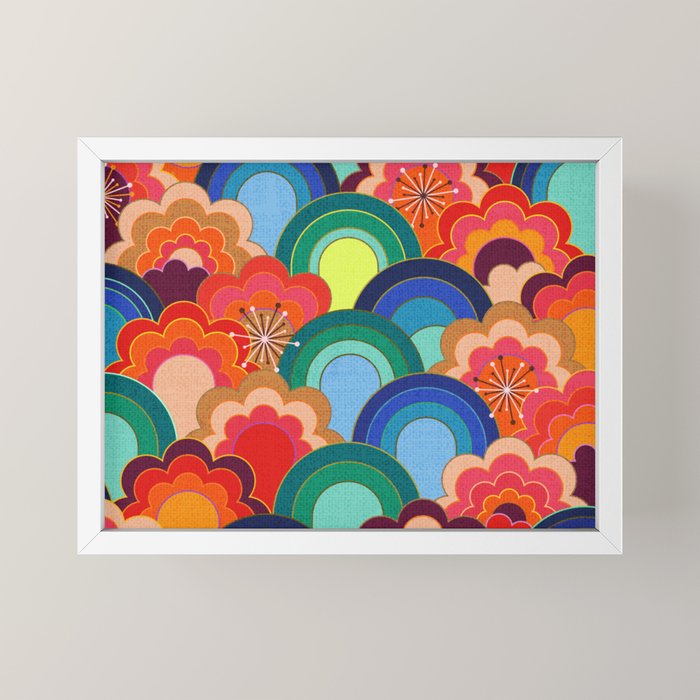 70s rainbow flowers sunset colors Mini Art Print