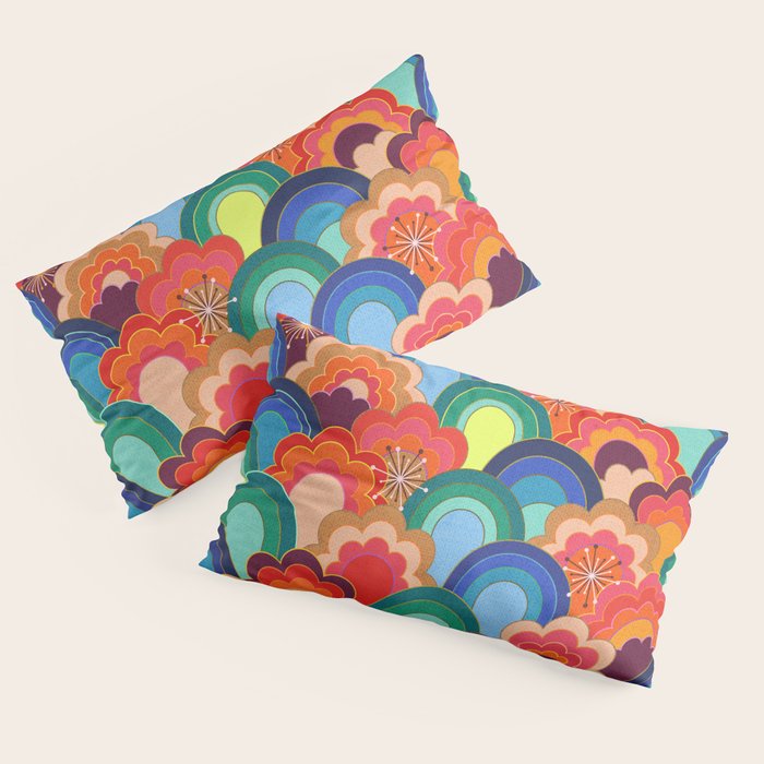 70s rainbow flowers sunset colors Pillow Sham