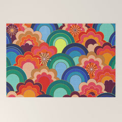 70s rainbow flowers sunset colors Welcome Mat