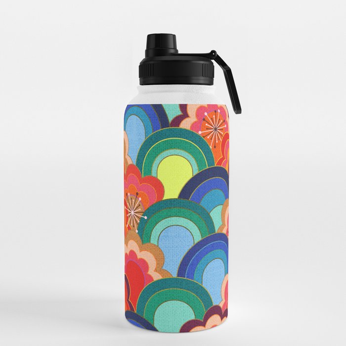 70s rainbow flowers sunset colors Water Bottle
