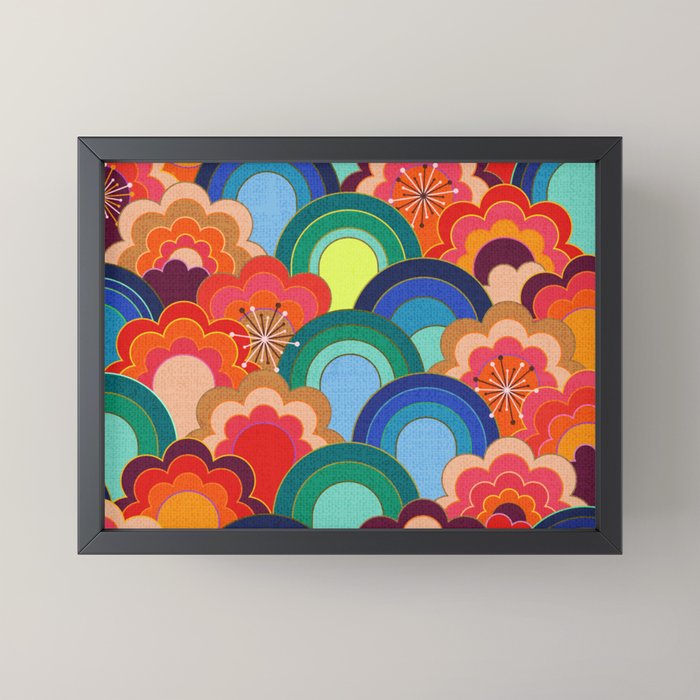 70s rainbow flowers sunset colors Mini Art Print