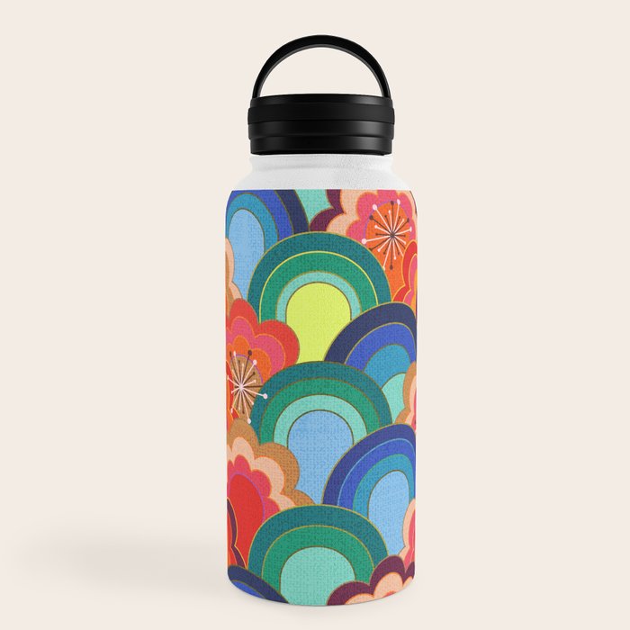 70s rainbow flowers sunset colors Water Bottle