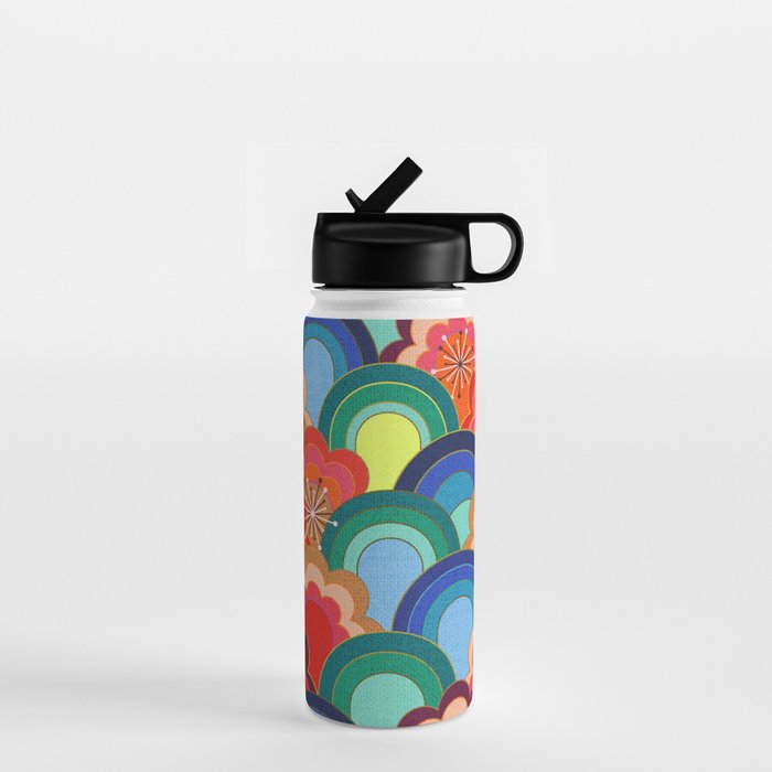70s rainbow flowers sunset colors Water Bottle