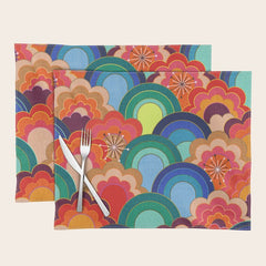 70s rainbow flowers sunset colors Placemat