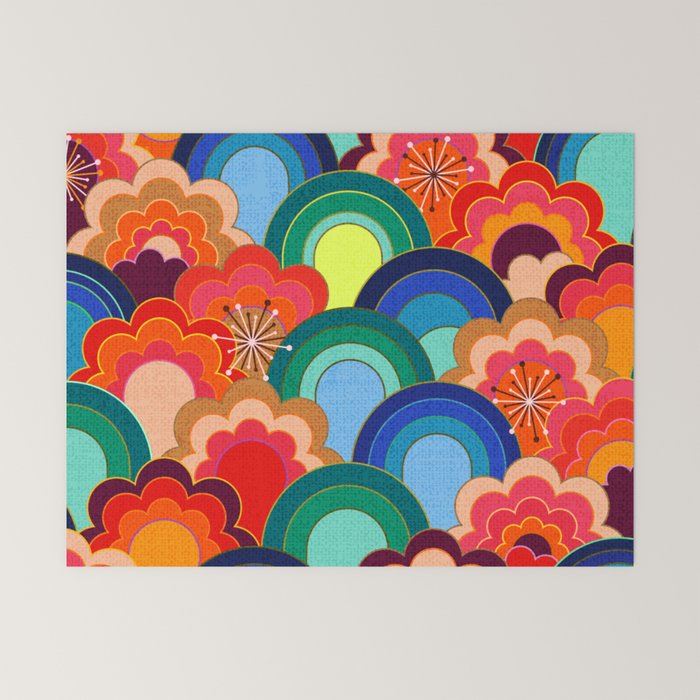 70s rainbow flowers sunset colors Mini Art Print