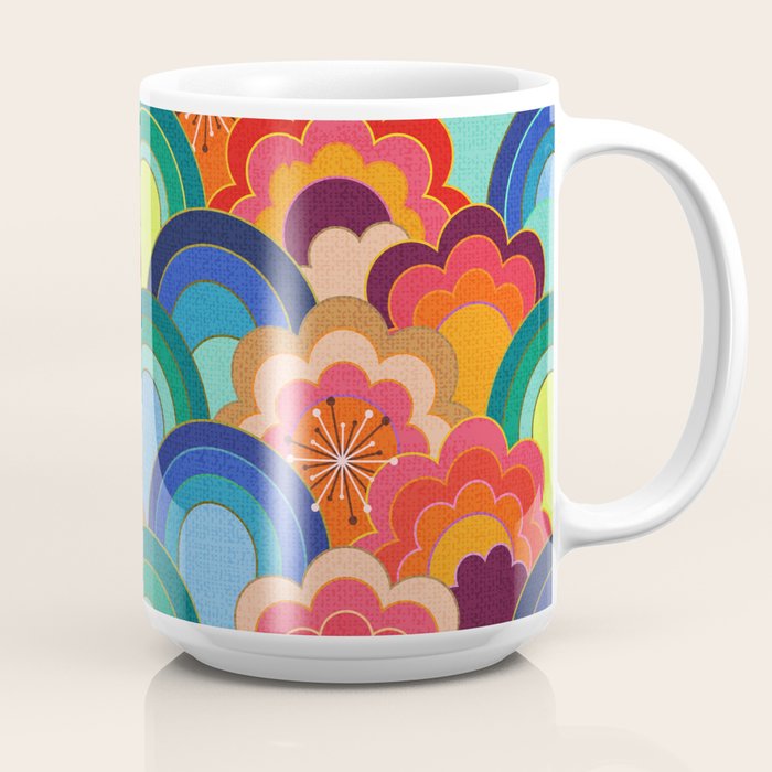 70s rainbow flowers sunset colors Coffee Mug