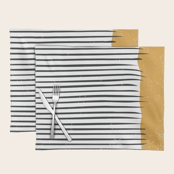 (White Background) Mid Century Modern Minimalist Rothko Inspired Color Field With Lines Geometric Style  Placemat
